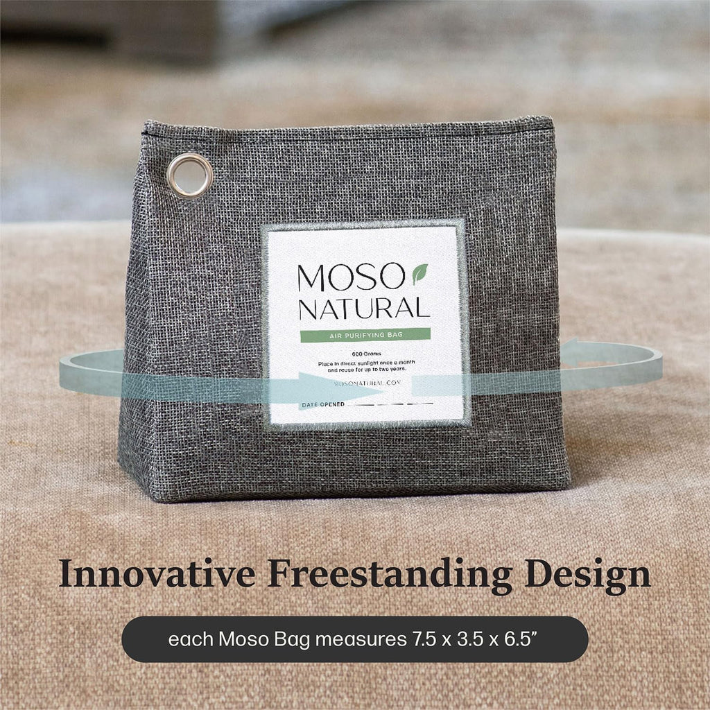 Moso Natural Air Purifying Bag 600g (21oz) Premium Bamboo Charcoal Odor Absorber | Room Deodorizer for Large Spaces, Bedroom, Kitchen, Basement | Pet Odor Eliminator for Home | Unscented (3 Pack)