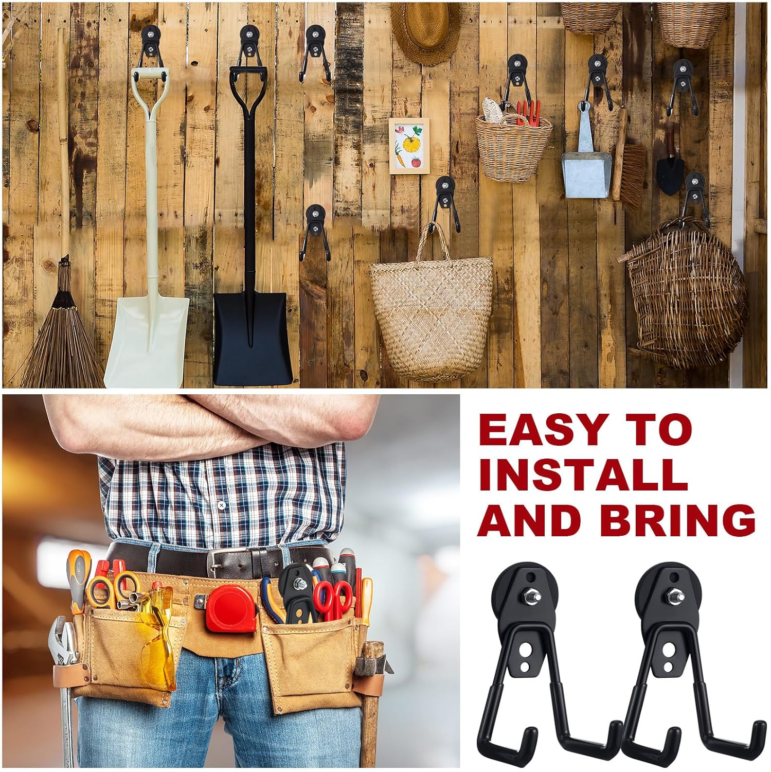 Landhoow Large Magnetic Hooks Heavy Duty Garage Magnet Hooks Strong Storage Utility Magnetic Hangers with Anti Slip Rubber Coating for Indoor and Outdoor Hanging(Black,18 Pcs)