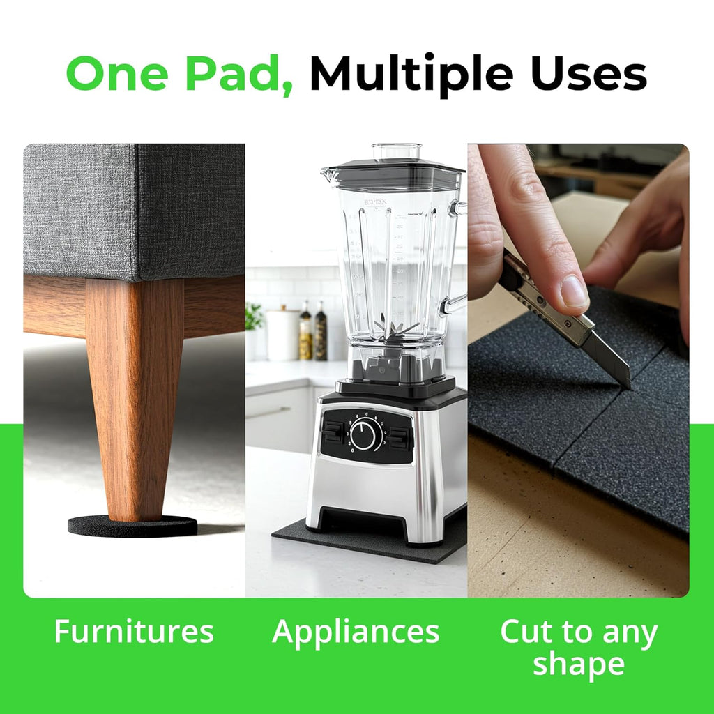 XCEL Anti Vibration Pads Furniture Pads Self Stick Versatile Adhesive Foam Rubber Pads Sheets for Appliances and Furniture, Neoprene Foam Pads Adhesive (6 in x 6 in x 1/8 in, Black - Adhesive, 8)