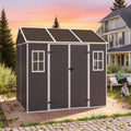 8x7 FT Outdoor Storage Resin Shed with Floor,Waterproof Plastic Garden Bike Shed with Lockable Door, Sloped Roof, Vents & Windows, Easy Assembly Tool Shed for Lawn, Backyard, Patio, Black