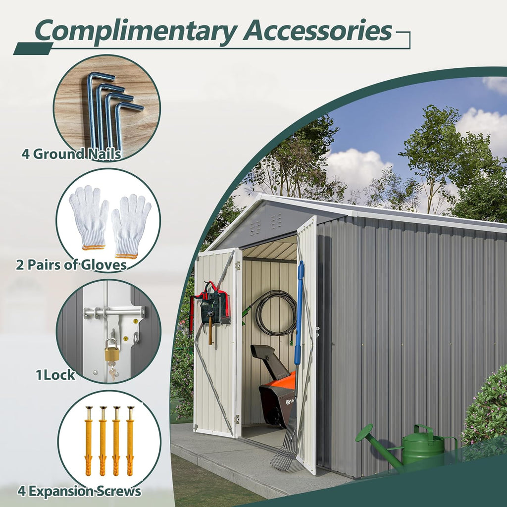 10x10 FT Outdoor Storage Shed, Large Metal Tool Sheds with Updated Frame Structure and Lockable Doors, Garden Shed for Backyard Garden Patio Lawn