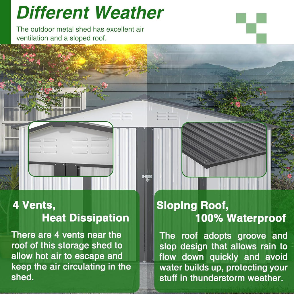 10X8 FT Outdoor Tool Storage Shed with Metal Foundation & Lockable Doors, All Weather Metal Sheds for Garden, Patio, Backyard, Lawn