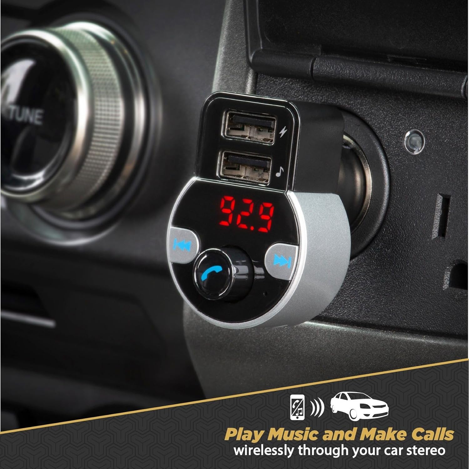 Scosche SBTFM4-XCES0 Select Bluetooth 5.0 FM Transmitter w/ Dual USB Charger Ports, & Digital LED Display, Wireless Radio Bluetooth Audio Adapter, Hands-Free Car Kit for Phone Calls & MP3 Music Player