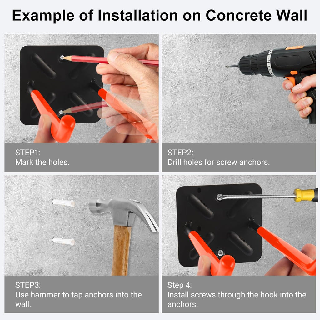 Steel Garage Storage Hooks Wall Tool Organizer, 10 Inch Garage Hook Heavy Duty Utility Storage Hangers Orange for Ladders, Chairs, Garden Tools, Set of 4