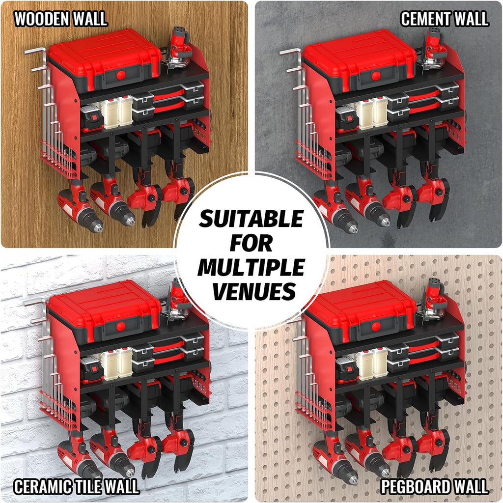 Power Tool Organizer Wall Mount, Utility Racks 3 Layers Storage Rack, Mini Chainsaw, Screwdriver, Drill Bit, Heavy Duty Iron Garage Tool Organizer Storage for Workshop Shed Pegboard Basement
