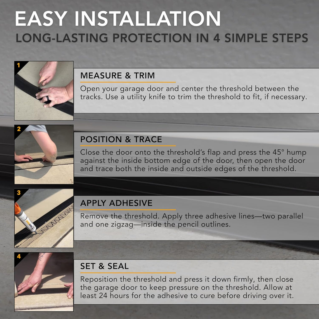 Storm Shield® 16’ Garage Door Seal Threshold Strip - Durable PVC Rubber Seal Strip - Flame Resistant, Weatherproofing Garage Door Installation - Epoxy Adhesive - Made in The USA