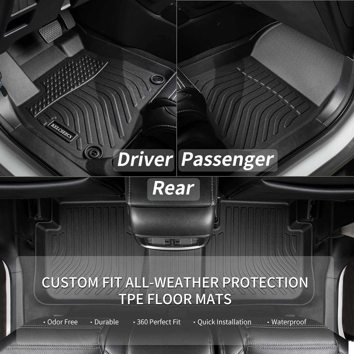 KELCSEECS Floor Mats & Cargo Liner Custom for 2016-2018 Lincoln MKX / 2019-2023 Lincoln Nautilus,All Weather Protection TPE Floor Liners Front& Rear Row Full Set Lincoln Nautilus Accessories Black