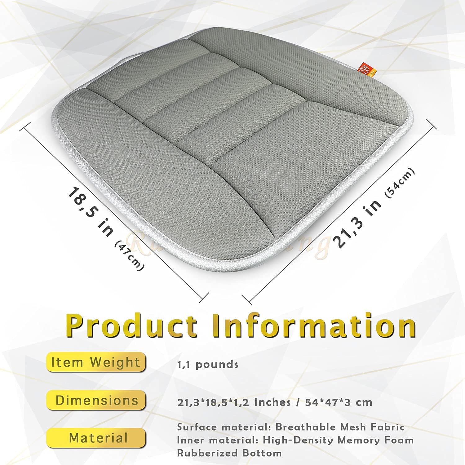 Car Seat Cushion Memory Foam Thin Seat Cushion for Car Truck Seat Driver, 20x18.5x1.2 Inches, Grey