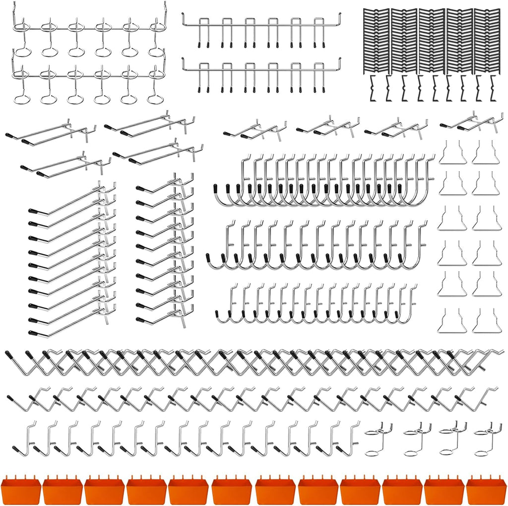 C&T 278 Piece Pegboard Hooks Assortment Kit, Pegboard Accessories Organizer Set with Bins, 1/8 and 1/4 in pegboard Hooks, for Hanging Tools, Organizing Various Tools,Garage Pegboard Wall Organization