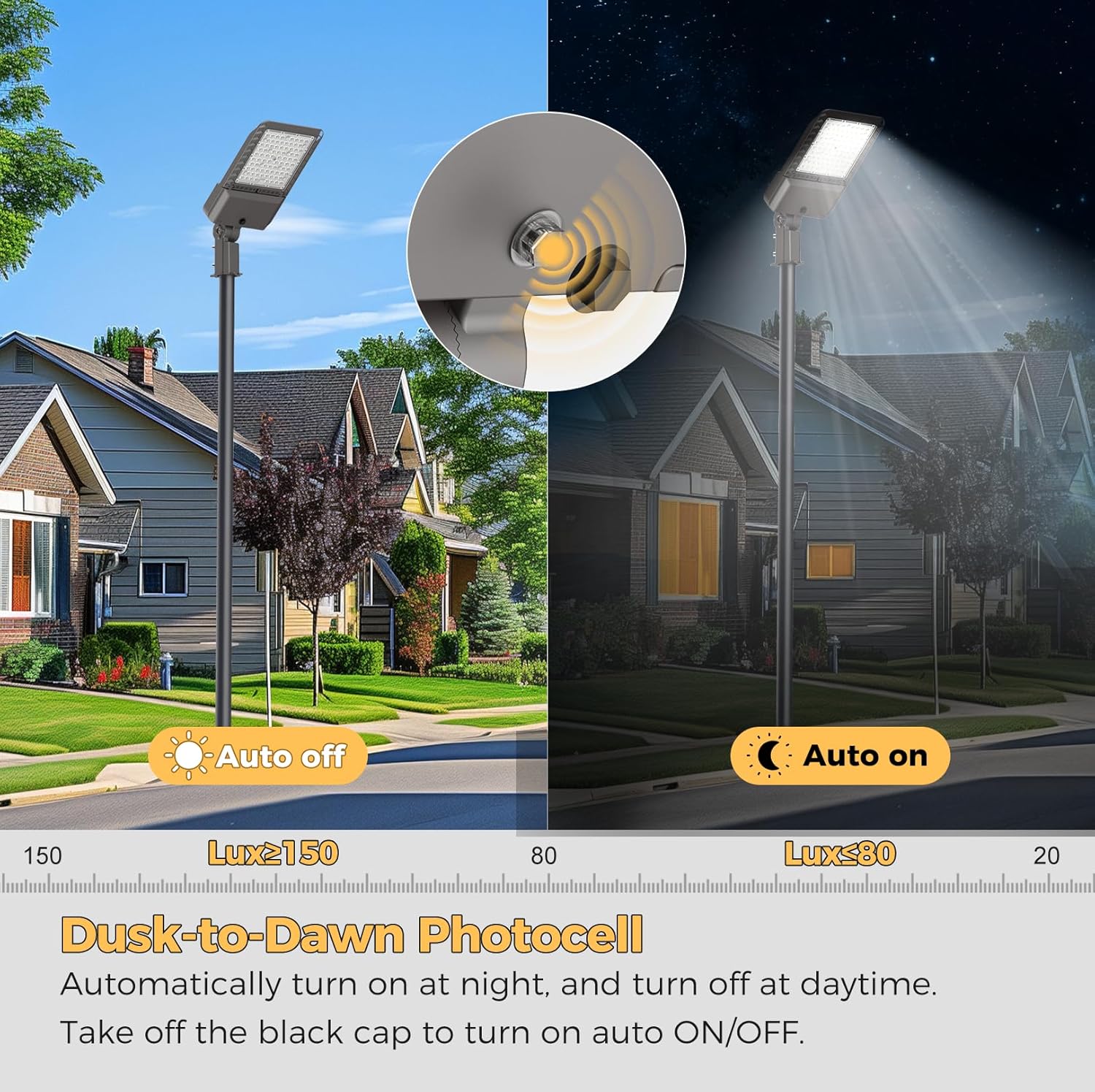 340W LED Parking lot Lights Commercial Oudoor Lighting Street Light with Dusk to Dawn Photocell 61200LM 6000K IP65 Waterproof 100-277V for Driverway Parking Lot 6 Pack