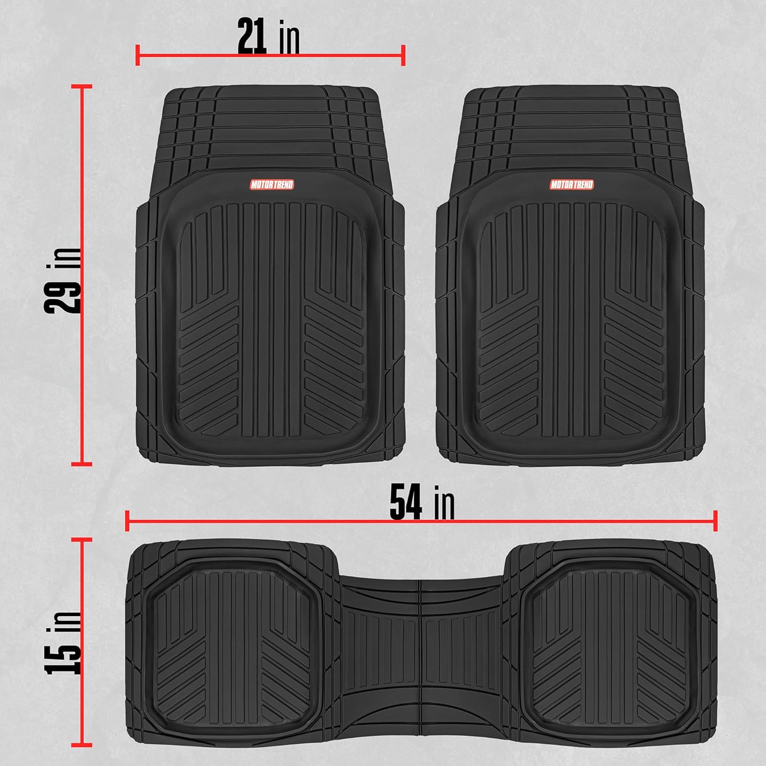 Motor Trend FlexToughXL Floor Mats for Cars Full Set, All-Weather Rubber Automotive Floor Mats, Waterproof Heavy Duty Car Mats, Flexible Floor Liners for Car Truck Van SUV, Car Floor Mats (Black)