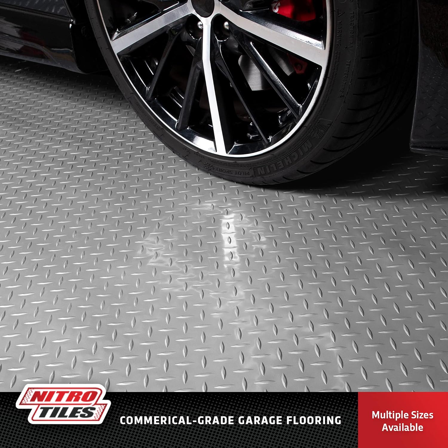 IncStores 2.5mm Thick Commercial-Grade Nitro Roll Garage Floor Mat | Flexible Vinyl Floor Mat for a Stronger and Safer Garage, Workshop, or Trailer | Diamond-Plate, Stainless Steel, 10' x 140'