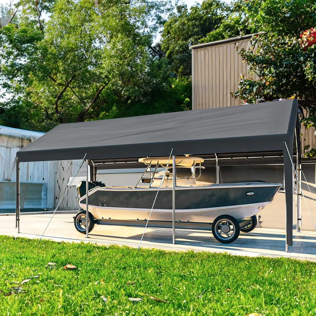 Carport 10x20ft Heavy Duty Car Tent, Portable Garage, Car Shelter, All-Season Tarp Tent for Car, Party，Grey