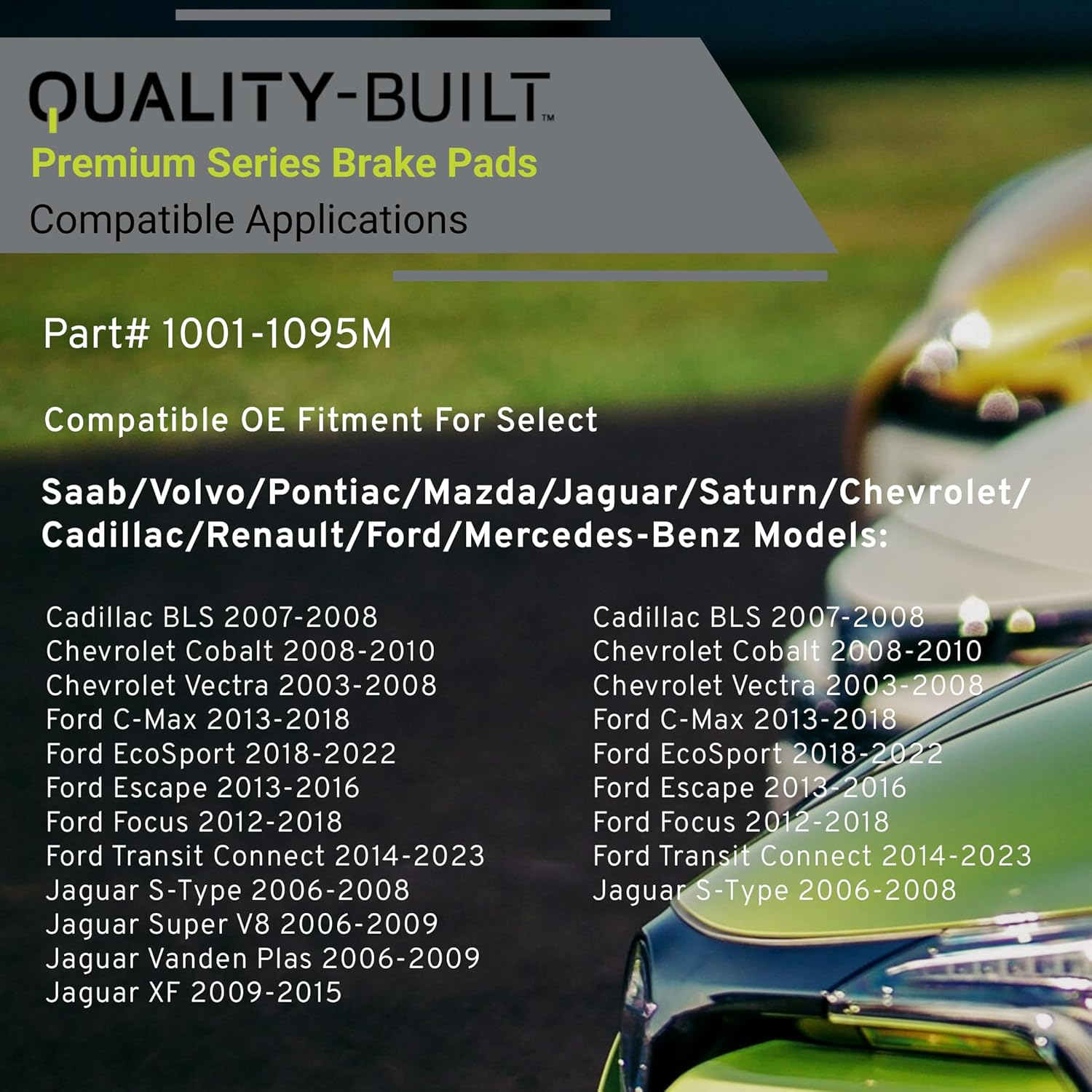 Premium Semi-Metallic Rear Brake Pads (1001-1095M) Compatible with 2003-2023 Cadillac/Chevrolet/Ford/Jaguar/Mazda/Mercedes-Benz/Pontiac (Escape/Focus/G550/MX-5/S40/Sky/S-Type & More)