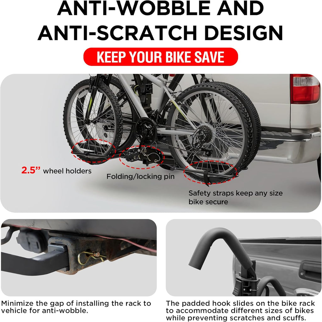 Young 2 Bike Rack Hitch Mount Foldable Platform Style, Bicycle Carrier for Cars SUVs Trucks Vans, 80 lbs. Capacity