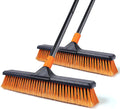 2 Set 18" Push Broom Outdoor with 65” Extendable Long Handle, Stiff Bristle Heavy Duty Broom for Indoor and Outdoor, Bathroom, Kitchen, Tub, Tile, Patio, Deck, Concrete, Commercial Brooms
