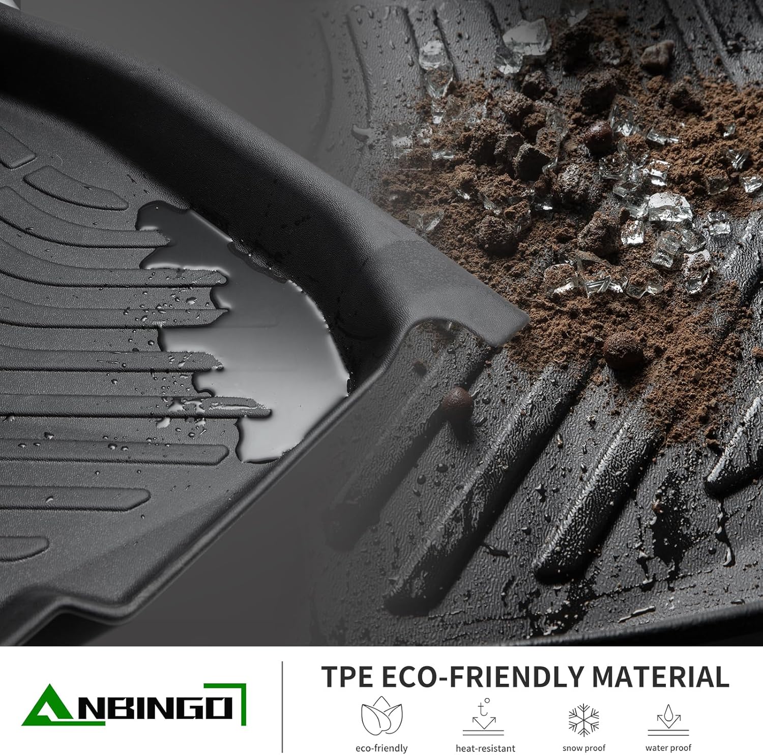 ANBINGO®-Floor Mats for Genesis GV70 2025-2022 (Not Fit Electrified GV70) TPE Fits Front& Rear Row GV70 Mats Waterproof Car GV70 All Weather Floor Mats GV70 Accessories-Black