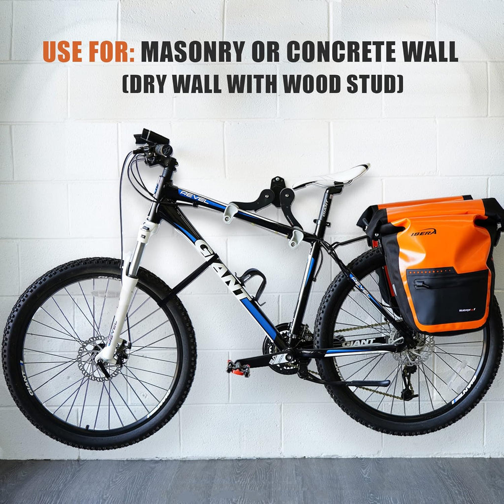 Ibera Bike Wall Mount - Secure Bike Storage up to 18kg with Adjustable Frame Holder & Soft Rubber Cradles - Garage Bike Rack for Road, MTB, Kids, Hybrid Bikes - Easy Installation & Space-Saving Design