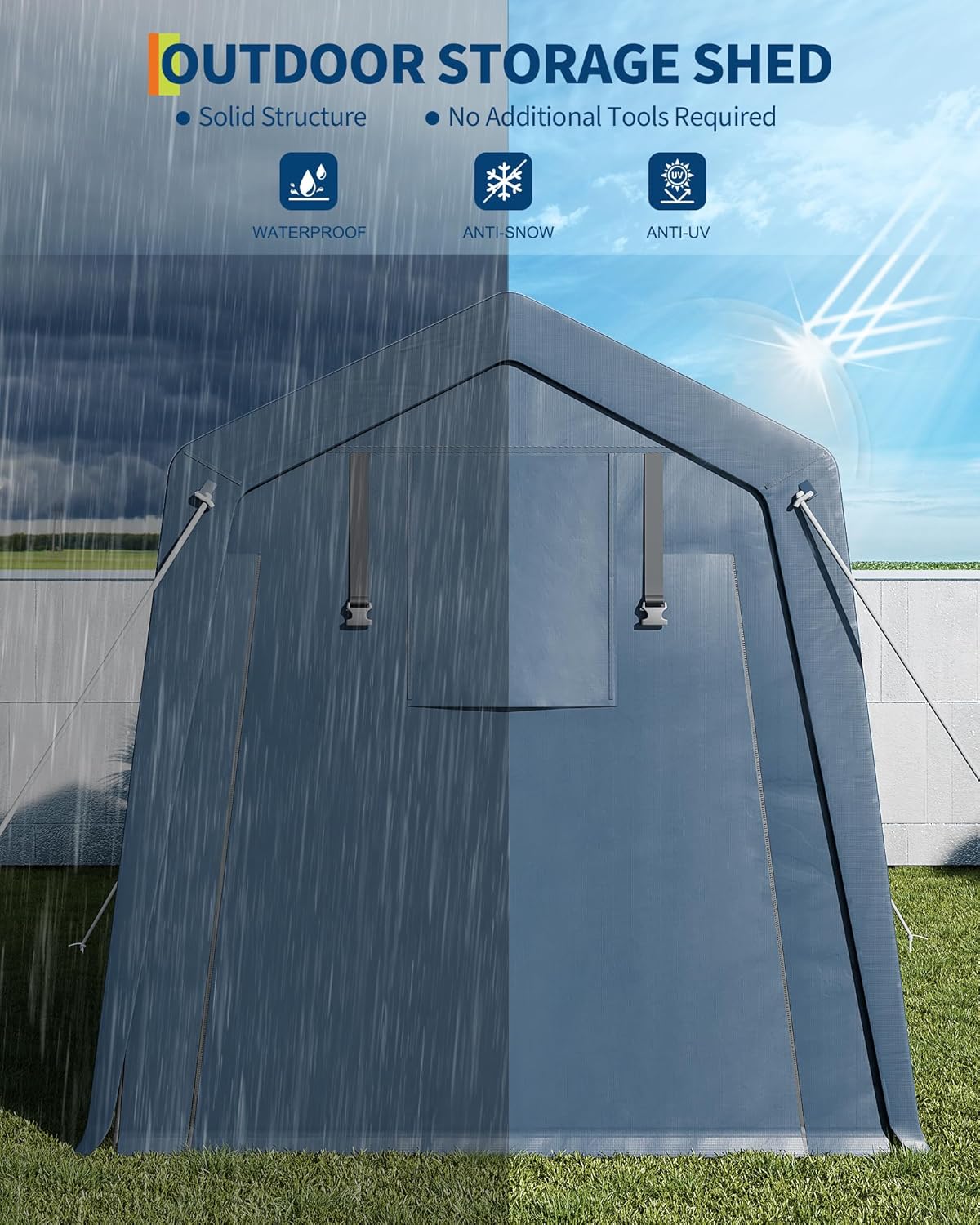 6x8 FT Motorcycle Shed, Durable Outdoor Motorcycle Storage Tent with Roll-Up Ventilated Zipper Door and Windows, Outdoor Garage Canopy for Motorcycle, Bike