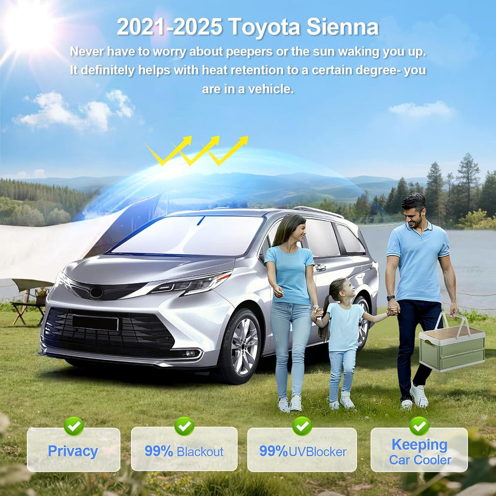 8pcs Car Window Shades for Toyota Sienna 2021-2025 Accessories,Windshield Side Rear Full Sunshade,Sun Visor UV Blocking, Privacy Protection and Blackout for Camping Outdoor