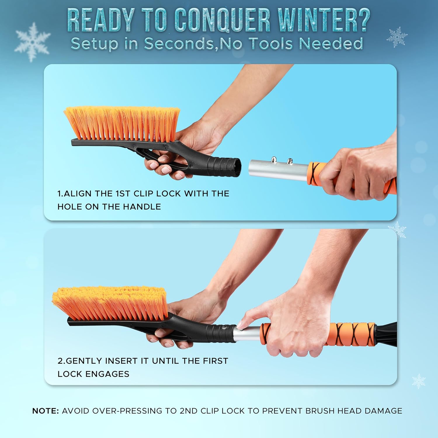 EcoNour 27" Aluminum Car Snow Scraper and Brush (Orange, Red & Blue) | Weaved Bristle Head with Metal Body Ice Scraper for Car Windshield | Tough Ice Scraper with Foam Grip Winter Accessory | 3 Pack