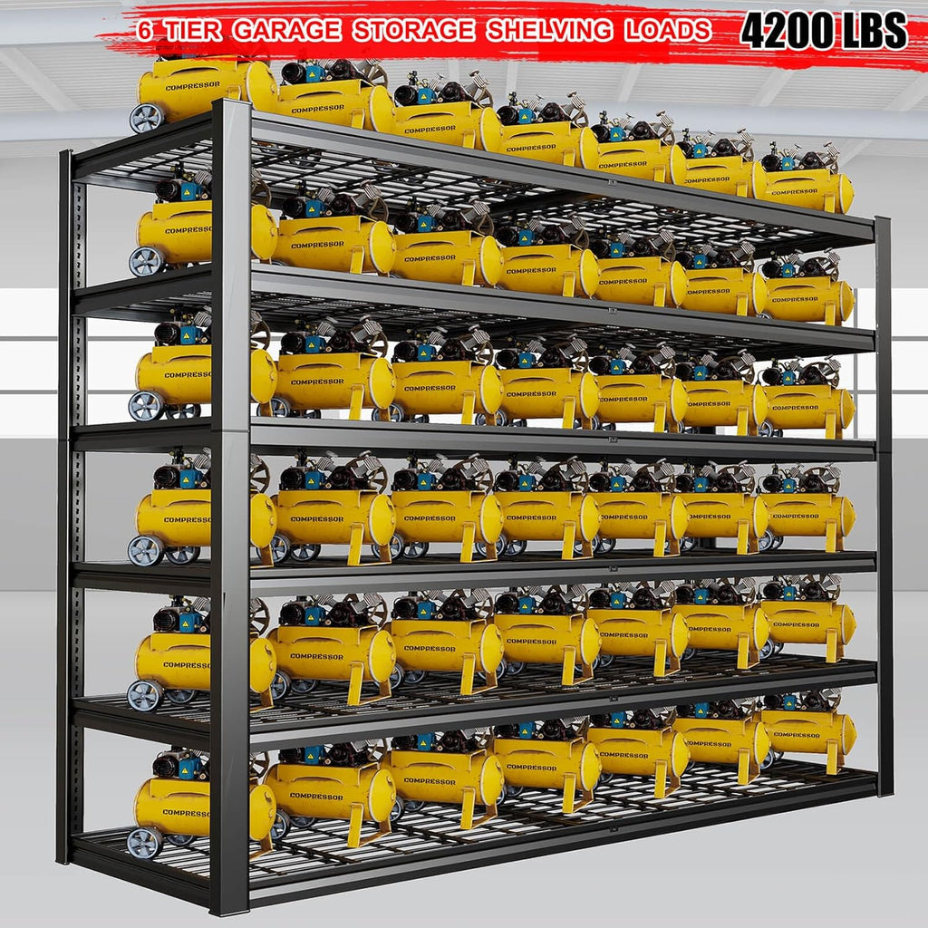 65" W Garage Shelving Heavy Duty, 6 Tier Garage Shelves, Adjustable Storage Shelving Unit, Commercial Metal Shelf for Warehouse, Pantry, School, Shop, 4 Pack