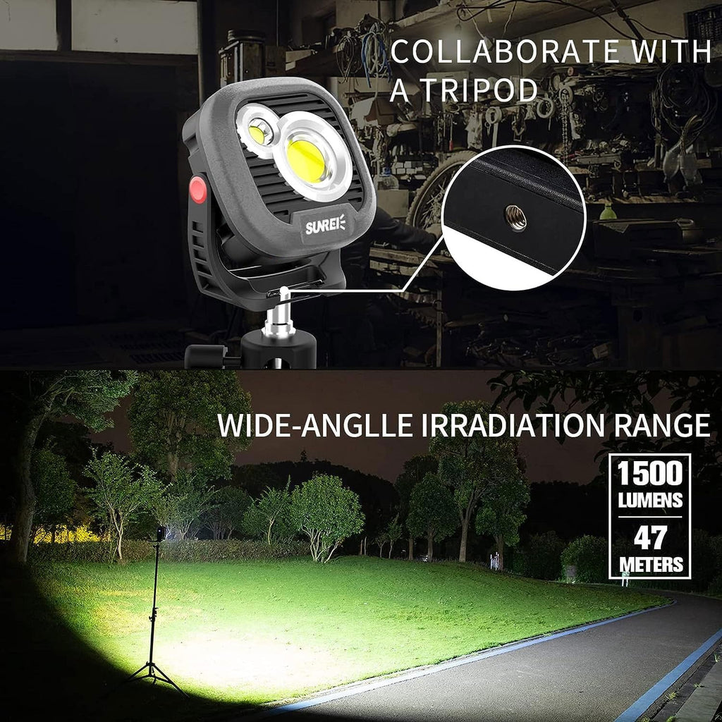LED Rechargeable Magnetic Work Light SUNREI Mechanic Light Power Bank 180° Rotating, 1500LM, 6 Modes, Magnetic&Hook, 13500mAh Battery, Magnetic Flashlight for Camping, Car Repairing (Gary)