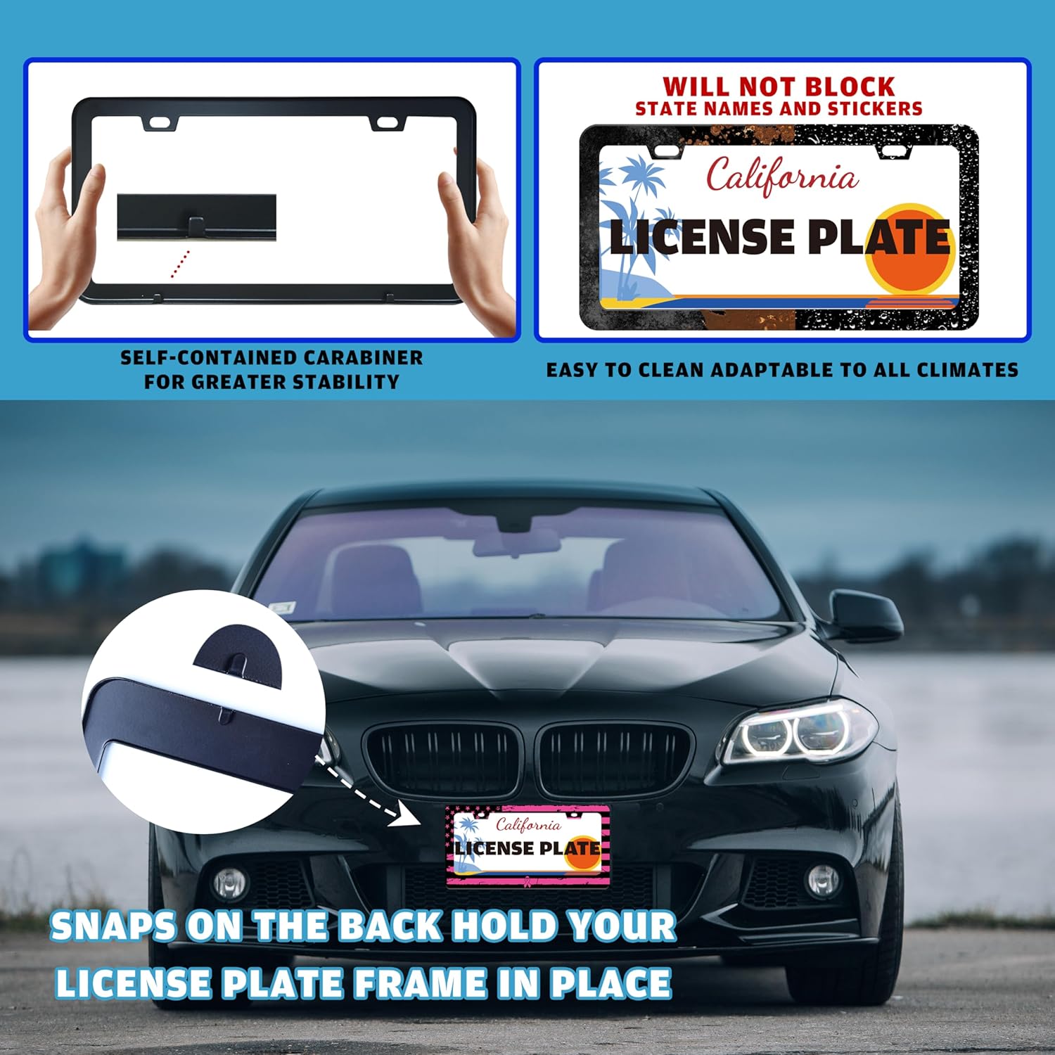 Breast Cancer Awareness Pink Ribbon License Plate Frame American Flag License Plate Holder for Front or Rear Car Tags Reusable Stainless Steel Funny Car Decoration with Screws 6.3 X 12.2 in