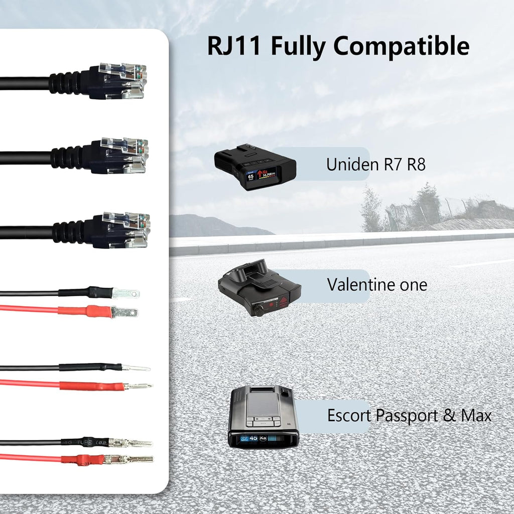 13.8" Radar Detector Hardwire Power Cord,Mirror Wire Plug Kit,for Escort Uniden Beltronics Whistler Cobra Valentine One Radar Detector Power Cord,With Magnetic Ring and Inline Fuse Holder,RJ11