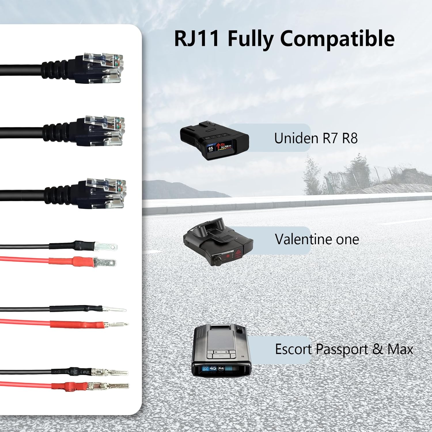 13.8" Radar Detector Hardwire Power Cord,Mirror Wire Plug Kit,for Escort Uniden Beltronics Whistler Cobra Valentine One Radar Detector Power Cord,With Magnetic Ring and Inline Fuse Holder,RJ11