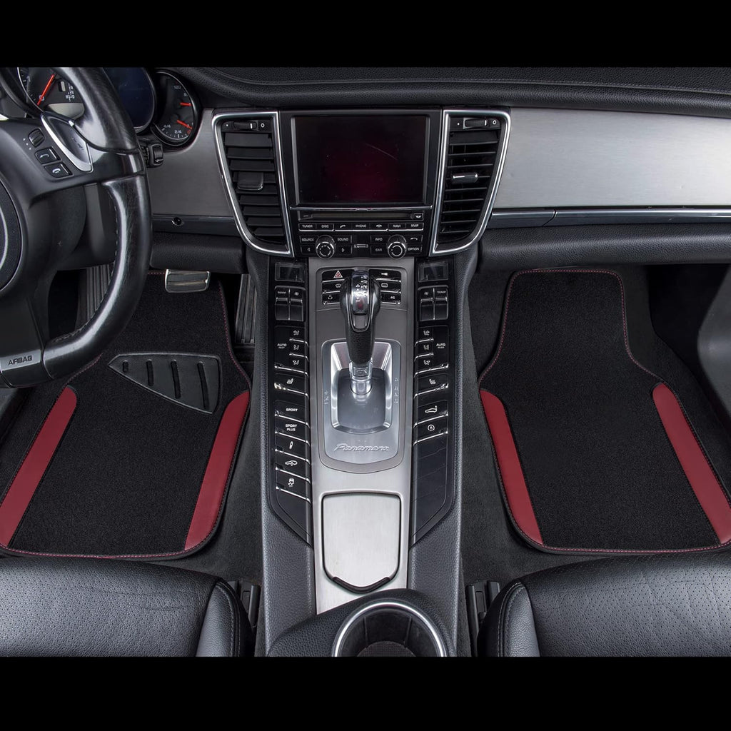 CAR PASS Waterproof Universal Fit Car Floor Mats, Car Mats Fit for SUV,Vans,sedans, Trucks,Set of 4pcs Car Carpet with Driver Heel Pad（Black and Burgundy）