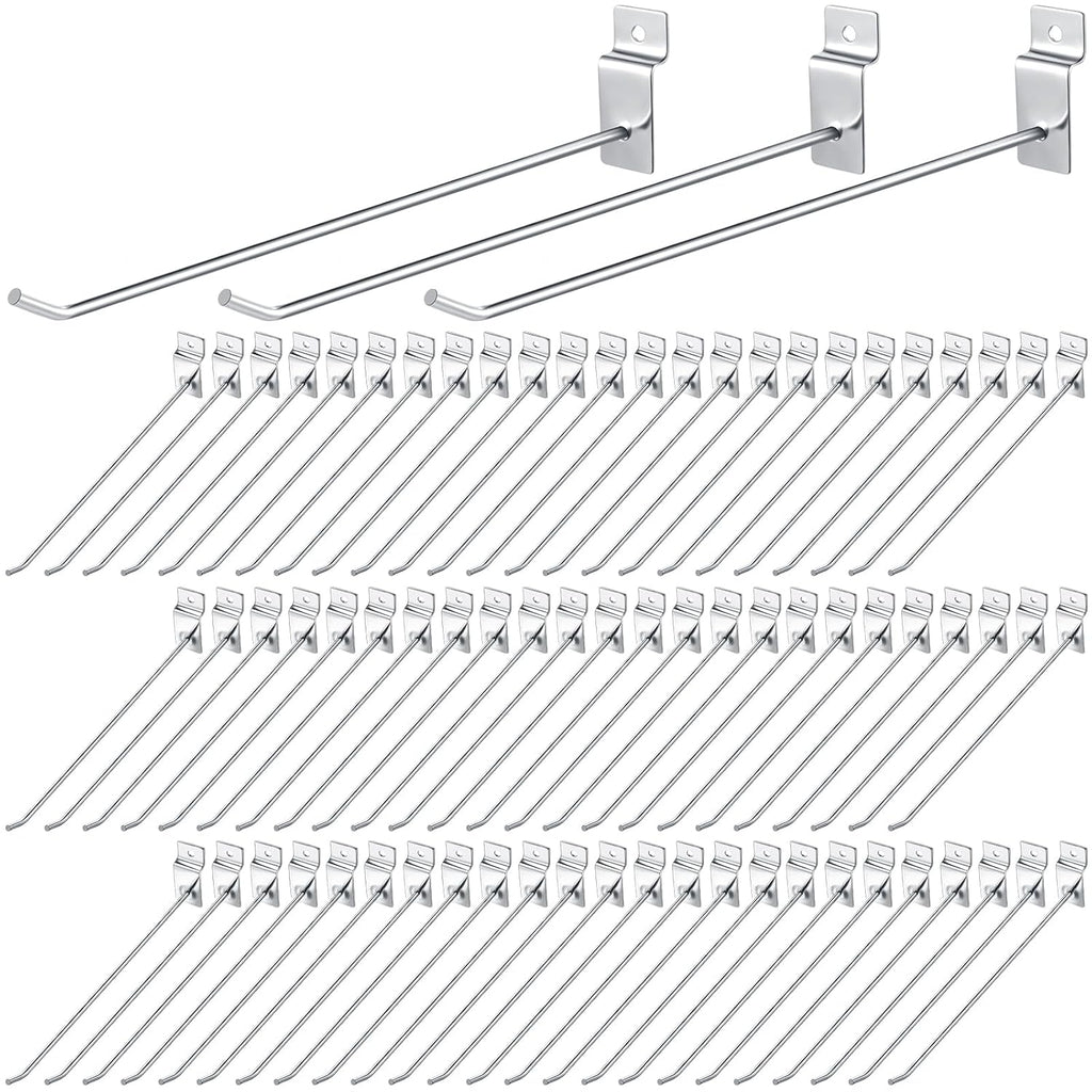 Moxweyeni 100 Pcs Heavy Duty Slatwall Panel Hooks Hanging Metal Slat Wall Hanging Hooks Silver Slat Wall Hanger Commercial Grade Slatwall Pegs Accessories for Shop Retail Display(10 Inch)
