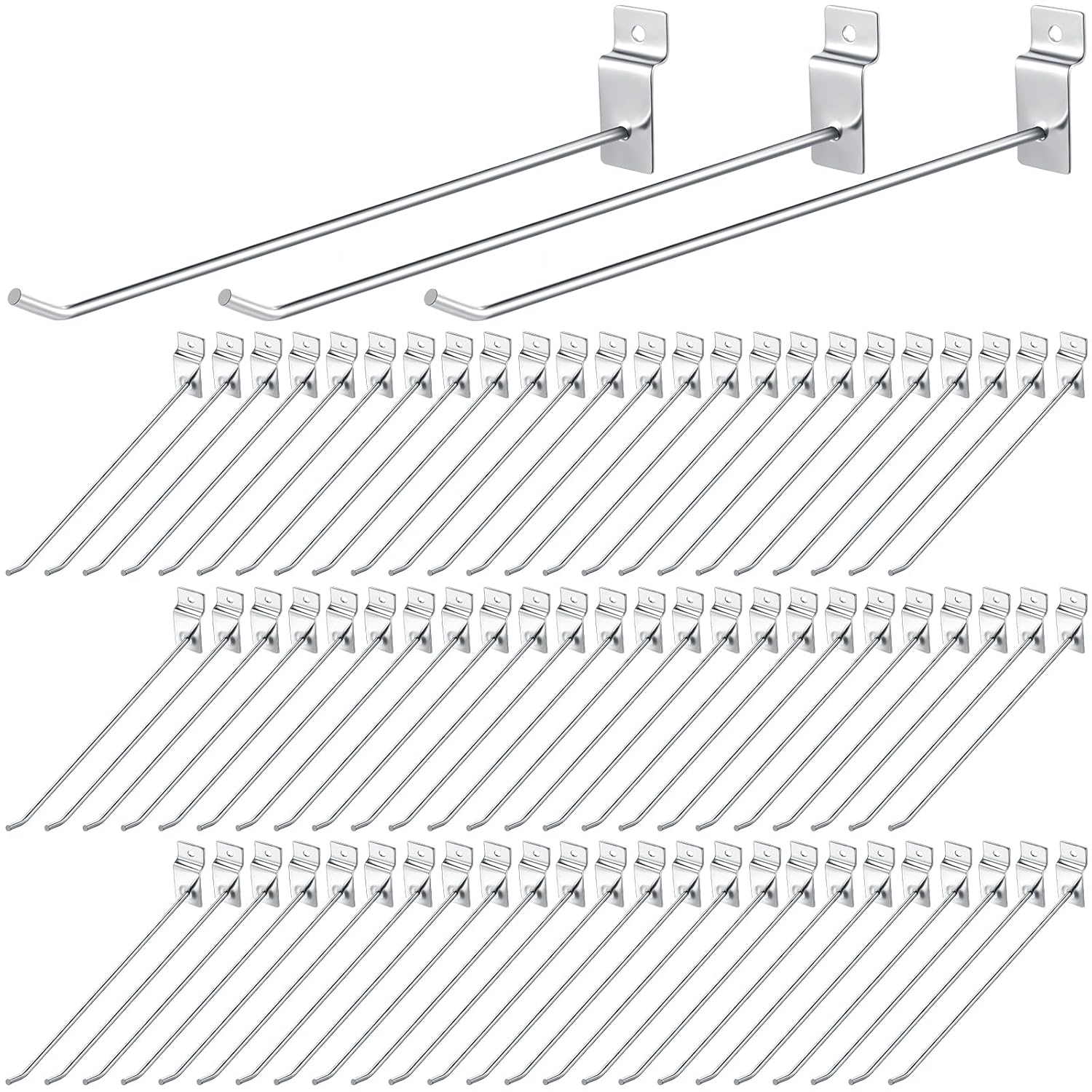Moxweyeni 100 Pcs Heavy Duty Slatwall Panel Hooks Hanging Metal Slat Wall Hanging Hooks Silver Slat Wall Hanger Commercial Grade Slatwall Pegs Accessories for Shop Retail Display(10 Inch)