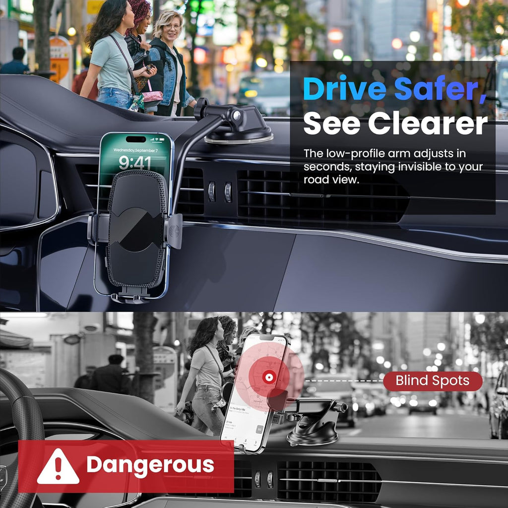 Car Phone Holder, Universal Phone Mount for Car Dashboard&Windshield&Air Vent,Super Suction Dash Cellphone Car Mount Stand for iPhone 16/15/14/13/12 Pro Max, Samsung & Android Smartphones