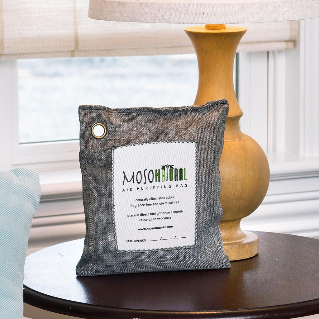 Moso Natural Air Purifying Bag 500g (2 Pack) Premium Bamboo Charcoal Odor Absorber for Home, Bedroom, Kitchen, Basement | Unscented Pet Odor Eliminator | Large Charcoal Deodorizer Bag Covers 250sqft