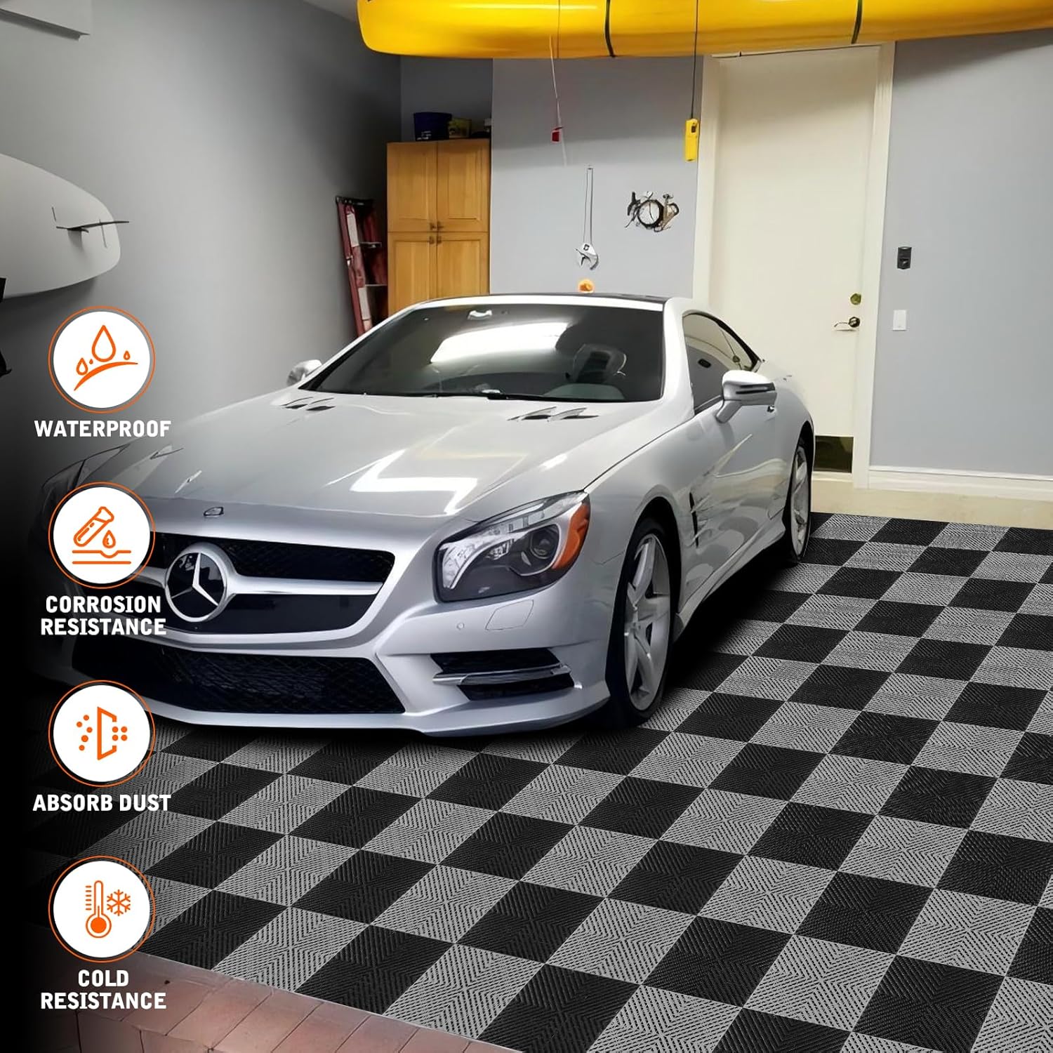 Interlocking Garage Floor Tiles - 0.79in,Vented, Self-Draining, Non-Slip Flooring, Modular, Virgin Polypropylene, Ideal for Garages, Patios, Basements, Decks -51.6 sq ft (Grey, 30PCS)