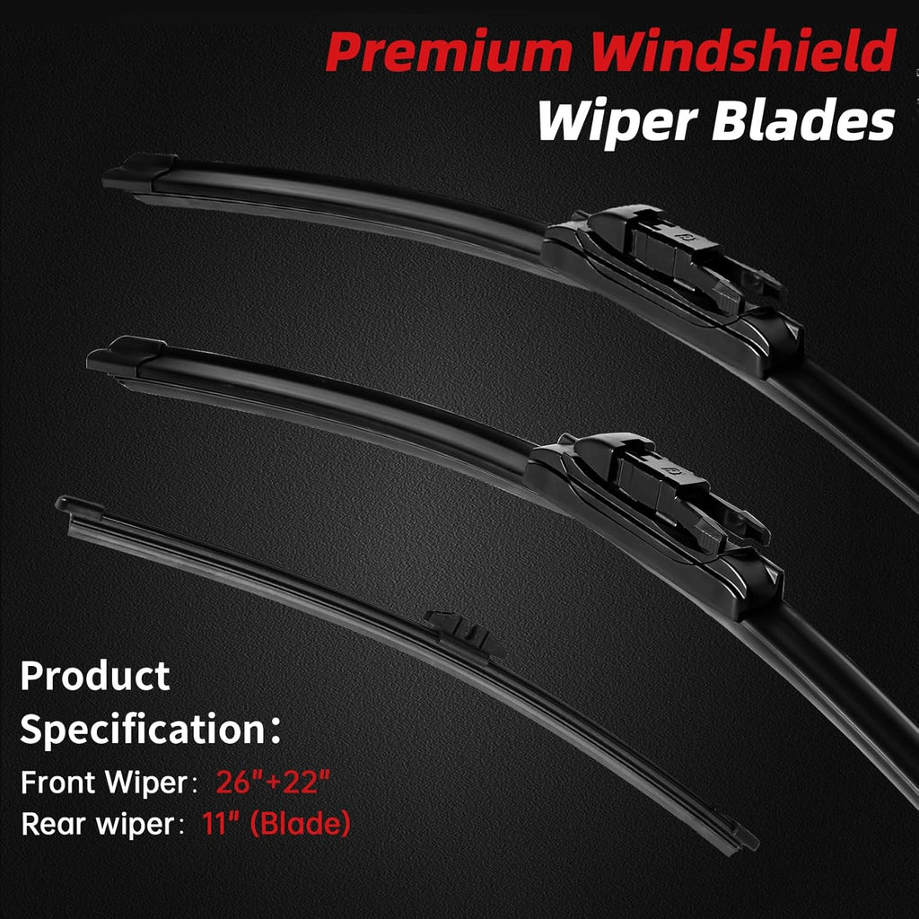 OTUAYAUTO Windshield Wiper Blades - Replacement for Ford Explorer 2011-2019 - Front and Rear Wiper Blades Set, Original Equipment Replacement, Pinch Tab - 26"+22"+11" (Set of 3)