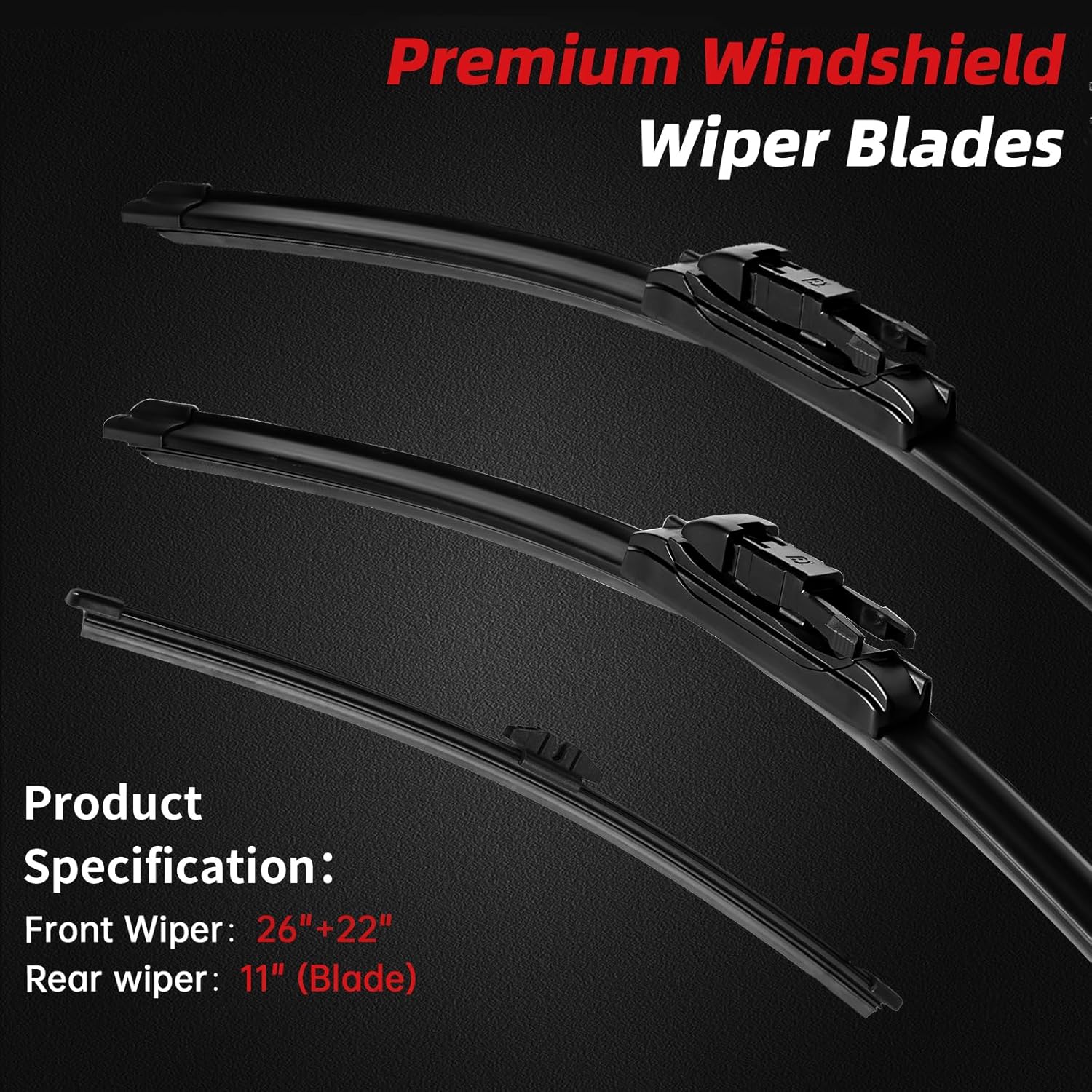OTUAYAUTO Windshield Wiper Blades - Replacement for Ford Explorer 2011-2019 - Front and Rear Wiper Blades Set, Original Equipment Replacement, Pinch Tab - 26"+22"+11" (Set of 3)