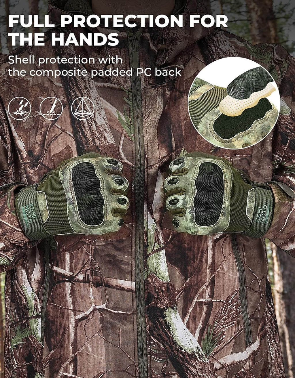 KEMIMOTO Tactical Gloves for Men, Touchscreen Motorcycle Gloves with Hard Shell & Palm Padding for Sports Motorcycle Cycling Tactical Airsoft Paintball Hunting Hiking Camping Climbing