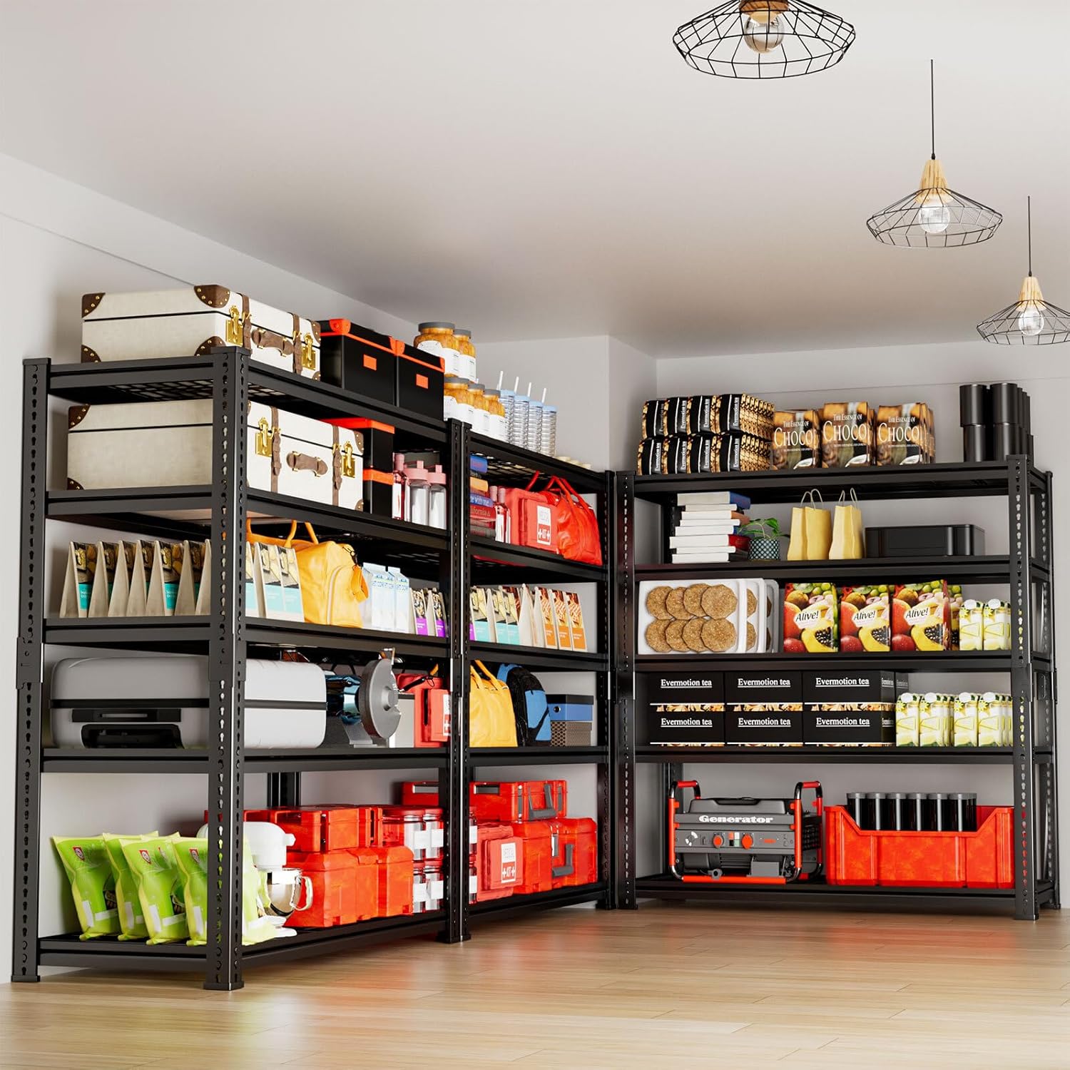Storage Shelves 2PCS, Garage Shelving Heavy Duty 2400LBS Capacity, 36"L x 16"W x 72"H Adjustable Metal Shelving Organizer Wire Rack, 5 Tier Utility Shelf Unit for Pantry Closet Warehouse Organization