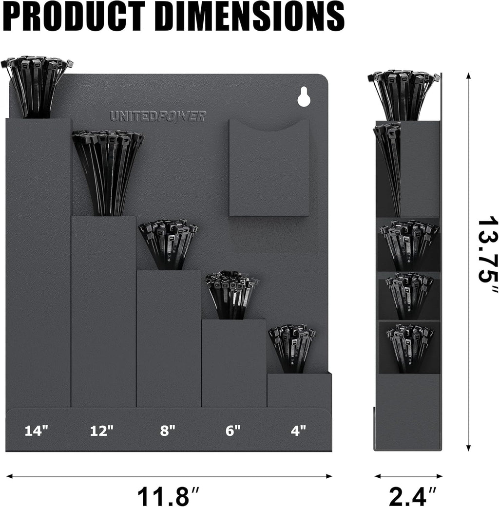 UNITEDPOWER Cable Tie Holder, Wall Mount Storage Rack Organizer for Workshop, Shed, Garage, Home, Fit Various Lengths Zip Tie