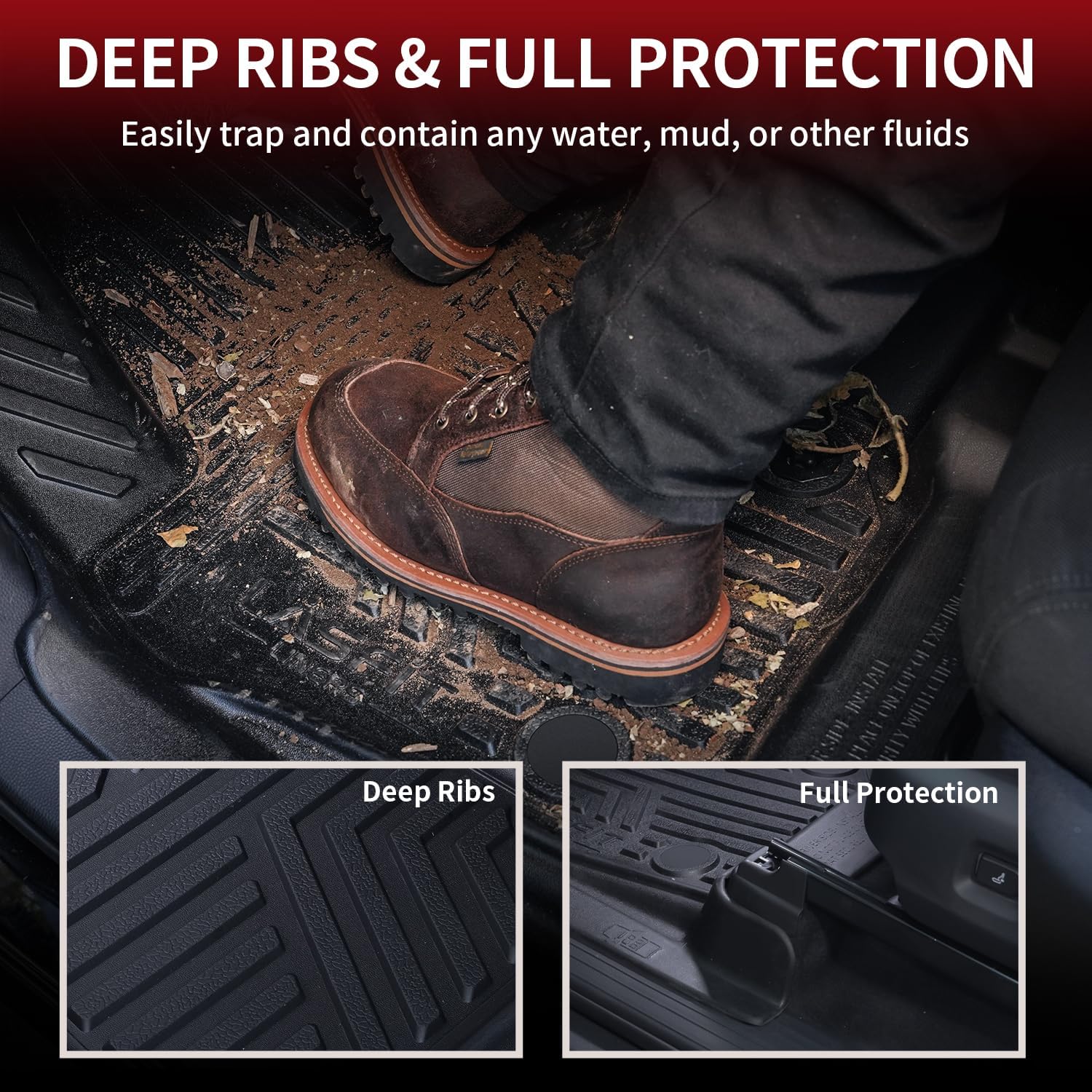 LASFIT Floor Mats for Toyota Tacoma 2024 2025 Double Cab (Not fit Hybrid) All Weather Floor Liner for Tacoma TRD/SR/SR5/limited TPE Custom Fit Car Mats Front&Rear 2 Row Mats,Black (Automatic Trans)