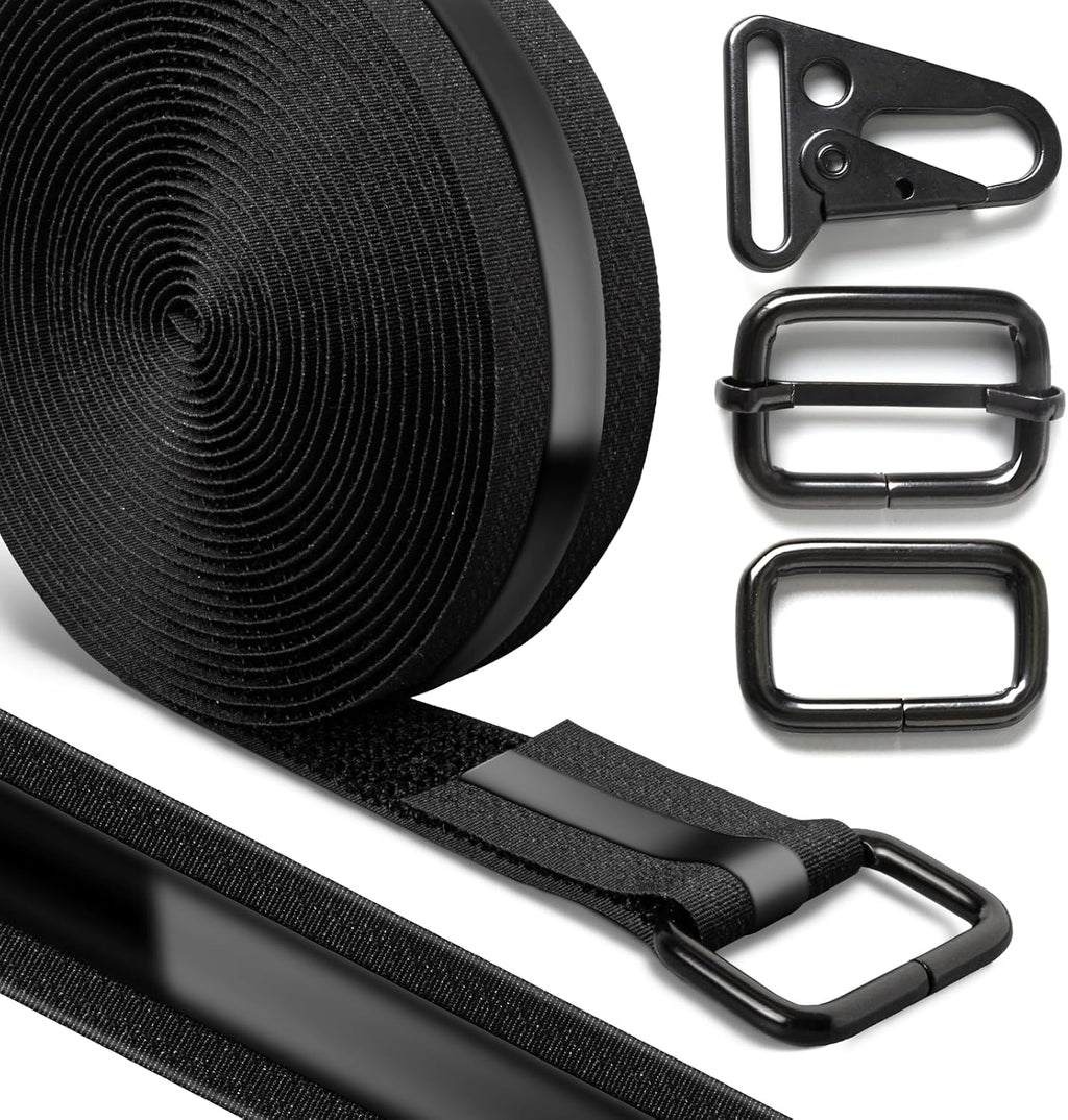 1.18" x 16' Heavy-Duty Fastening & Super Anti-Slip Cinch Straps with 22 Buckles, Black Nylon Hook and Loop, Reusable for Organization & Storage