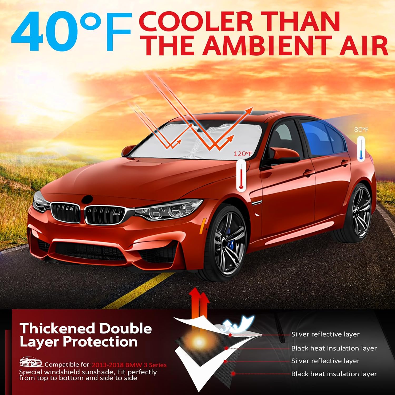 KAYZT Windshield Sun Shade for 2013-2018 BMW 3 Series/F30/F31/F80/M3 Foldable Sunshade 3 Series 330i 328i 320i 325i 335i Front Window Custom Fit Car Accessories