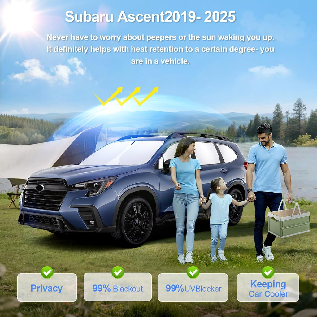 8pcs Car Window Shades for Subaru Ascent 2019-2024 2025 Accessories,Windshield Side Rear Full Sunshade,Sun Visor UV Blocking, Privacy Protection and Blackout for Camping Outdoor