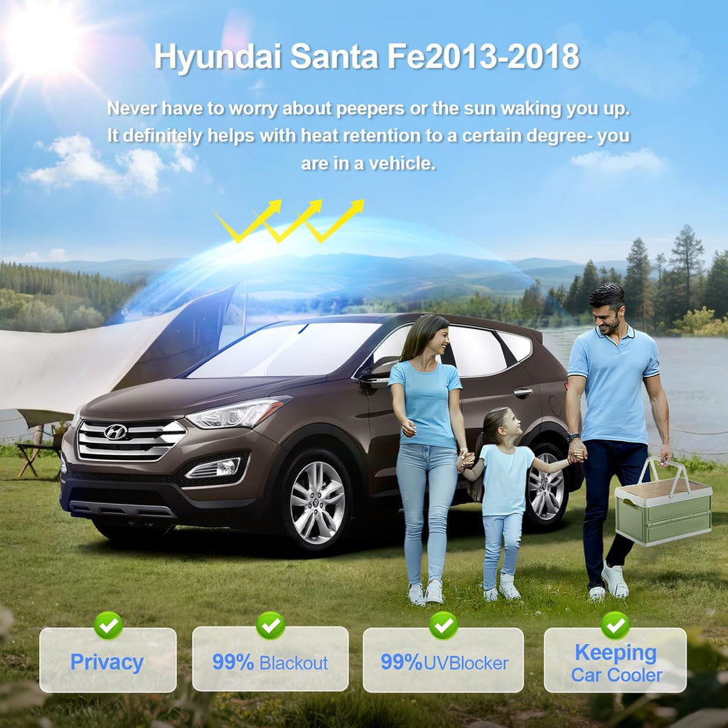 8pcs Car Window Shades for Hyundai Santa Fe 2013-2018 Accessories,Windshield Side Rear Full Sunshade,Sun Visor UV Blocking, Privacy Protection and Blackout for Camping Outdoor