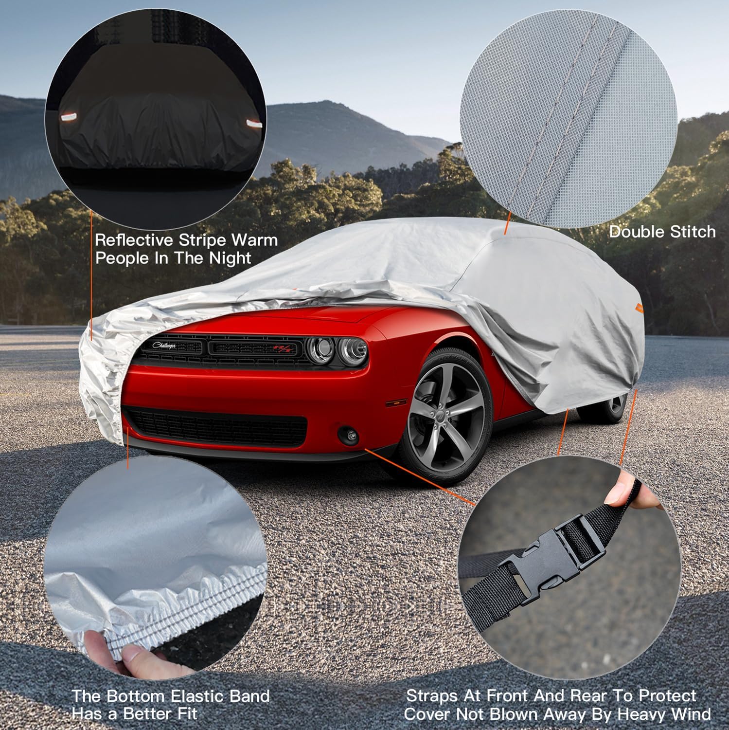 Kayme Car Cover Waterproof All Weather for Large Sedan,Outdoor Cover Fit for Ford Crown Victoria, Cadillac DTS, Grand Marquis, Lincoln Continental Town Car, Chevy Impala Caprice (209 to 218 inch)