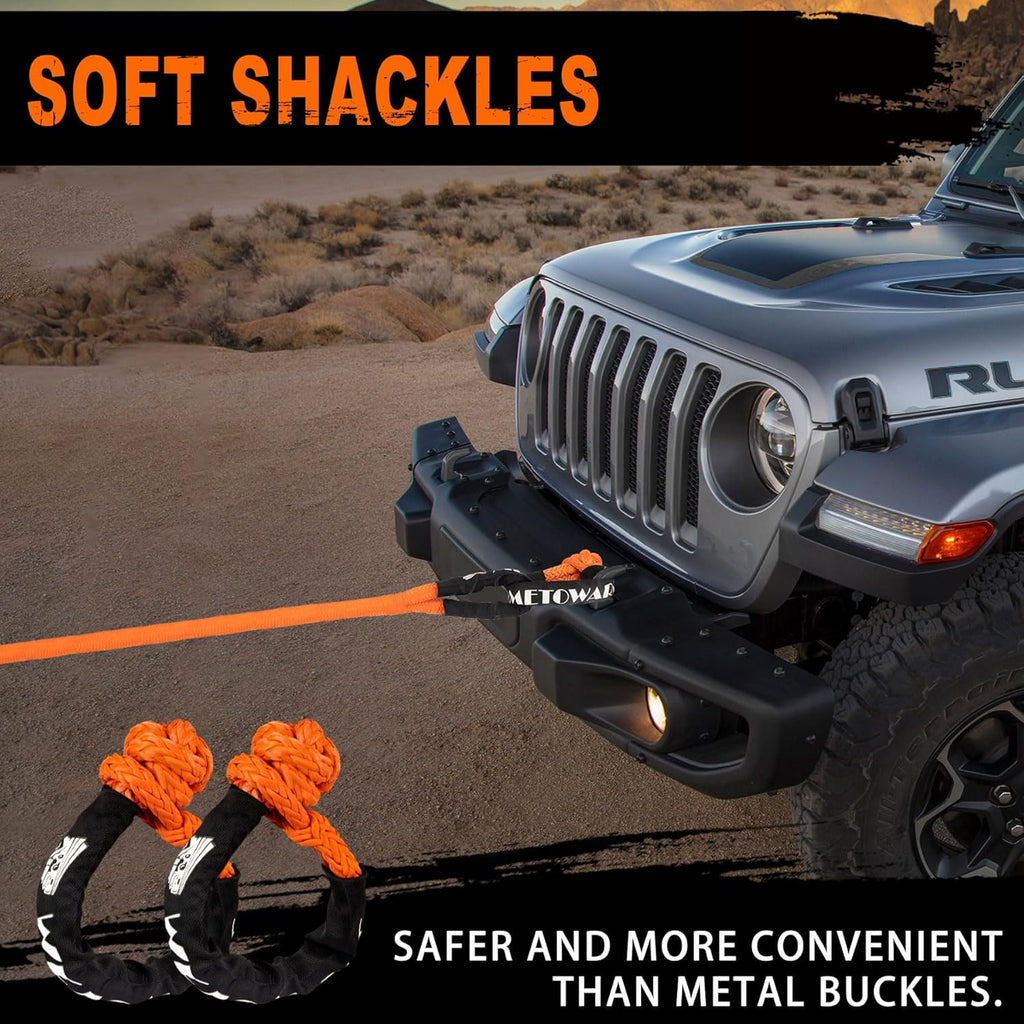 METOWARE Kinetic Recovery Rope (1’’ x 30ft) 35,000 LBS Offroad Tow Kit with 1/2inch x 22 Inch Soft Shackles, Heavy Duty Towing Rope Kit for UTV, ATV, Truck, Car