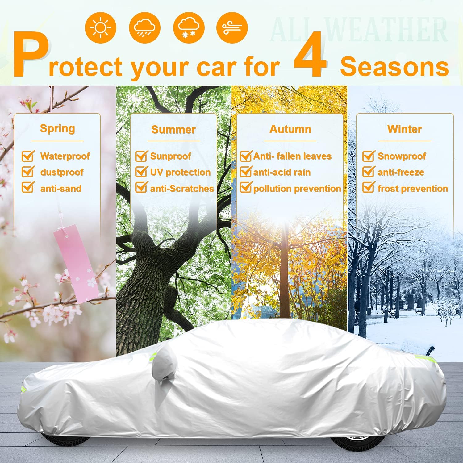 Car Cover for Automobiles All Weather Waterproof Universal Fit for Sedan (Length 166"-177")
