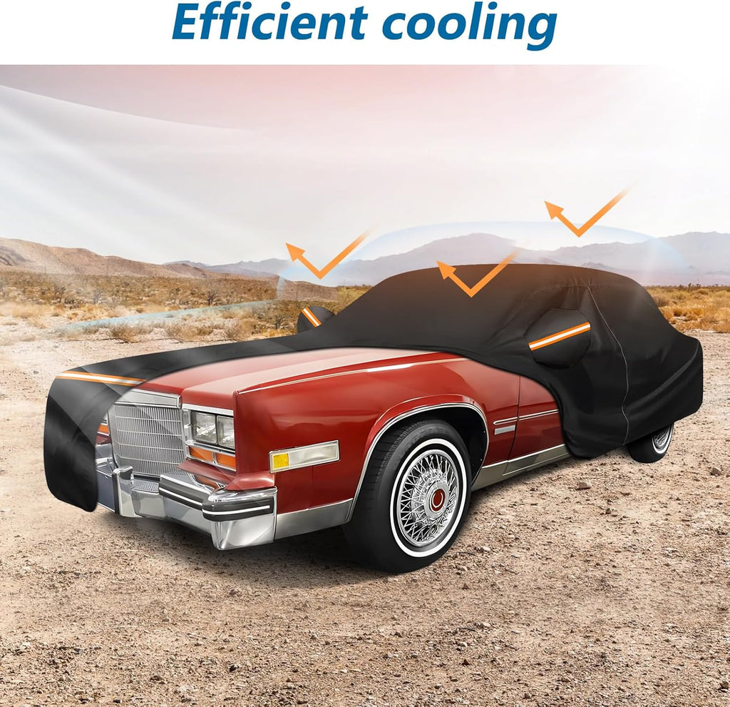 Car Cover for Cadillac Eldorado Biarritz/Brougham/Fleetwood/Convertible 1979-1991, Waterproof 210D Oxford Cloth and Cotton Cover Outdoor Car Cover with Zipper Windproof Heavy Duty All Weather